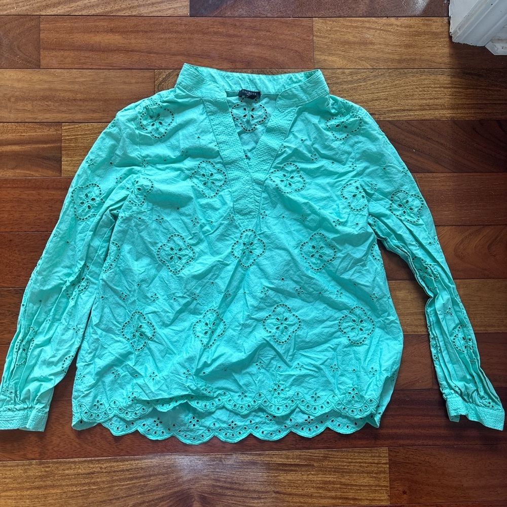 Talbots Mint Green Eyelet V-Neck Blouse